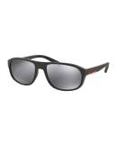 Rectangular Sunglasses with Mirror Frames, Green