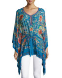 Enchanted Garden Silk Caftan, Blue