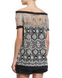 Off-The-Shoulder Embroidered Peasant Top, Coral/White