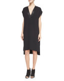 Satin-Trim V-Neck Dress