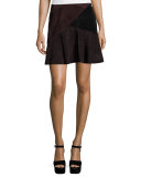 Suede Colorblock Skirt, Chocolate