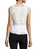 Aaliyah Sleeveless Lacy Fringe-Hem Blouse, Multi