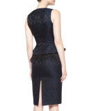 Sleeveless Feather-Peplum Sheath Dress, Navy/Black