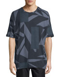 Misdirection-Print Short-Sleeve Tee, Indigo Multi