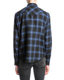 Plaid Flannel Western Shirt, Black/Blue