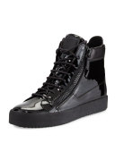 Men's Patent Leather High-Top Sneaker, Black