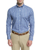 Plaid Long-Sleeve Sport Shirt, Dark Blue