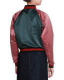 Colorblock Zip-Front Bomber Jacket, Sage/Raspberry
