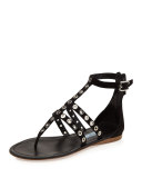 Rivet Strappy Flat Thong Sandal, Black (Nero)