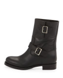 Calf Leather Biker Boot, Black
