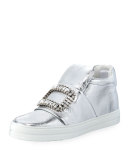 Strass-Buckle High-Top Sneaker, Silver