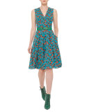 Ai-Print Sleeveless A-Line Dress, Multi