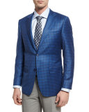 Gingham Wool Two-Button Sport Coat, Blue