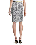 Paltrow Lace Pencil Skirt, Whitewash/Black