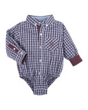 Long-Sleeve Poplin Gingham Shirtzie, Maroon, Size 3-24 Months