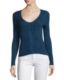 Lace Button-Front Sweater, Navy