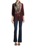 Moon 3/4-Sleeve Embroidered Blouse