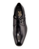 Modugno Calfskin Single Monk-Strap Loafer, Black
