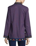 Long-Sleeve Embellished Tory Tunic, Navy
