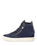 Men's Leather High-Top Sneaker, Blue