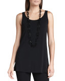 Silk Jersey Long Slim Camisole, Black