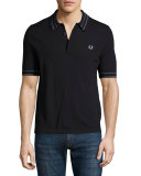 Tramline Tipped Piqué Polo Shirt, Navy