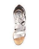 Glassa Strappy Cork Wedge Sandal, Gunmetal