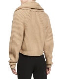 Cropped Cable-Knit Cardigan, Caramel