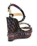 Cataclou Printed 120mm Wedge Red Sole Sandal, Multi