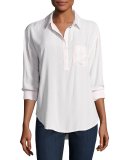 Elle Patch-Pocket Shirt, Pink/White