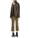 Sequin Funnel-Neck Long-Sleeve Top