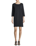 3/4-Sleeve Embellished Shift Dress, Plus Size