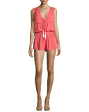 Vara Sleeveless Smocked-Waist Romper, Mango