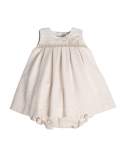 Sleeveless Pleated Shift Dress w/ Bloomers, Beige, Size 3M-3