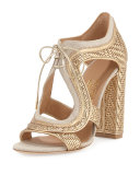 Edith Twist Woven Lace-Up Sandal, Mekong/Yuta
