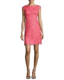 Cap-Sleeve Embroidered Cocktail Dress, Flame