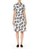 Umbrella-Print Short-Sleeve Shirtdress, Black/White