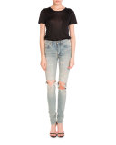Distressed Five-Pocket Jeans, Slate