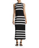 Kerrick Striped Sleeveless Maxi Dress, Black/White