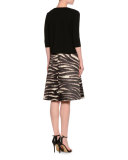 Sleeveless V-Neck Dress W/Animal-Print Skirt, Black