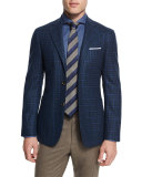 Plaid Two-Button Sport Coat, Blue/Green