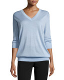3/4-Sleeve V-Neck Sweater, Chambray