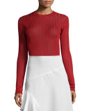 Long-Sleeve Striped Jersey Top, Scarlet