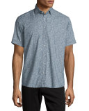 Paisley-Print Short-Sleeve Sport Shirt, Navy/White