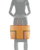 Block-T Striped Leather Tote Bag, Crema