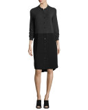 Lightweight Colorblock Shirtdress, Charcoal/Black