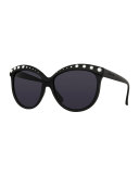 I-Lux Glossy Cat-Eye Sunglasses, Black