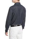 Jacquard Long-Sleeve Denim Sport Shirt, Dark Indigo