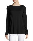 Metallic-Trim Jersey Long-Sleeve Tee, Caviar