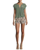 Cybill Washed Silk Cap-Sleeve Top, Cypress